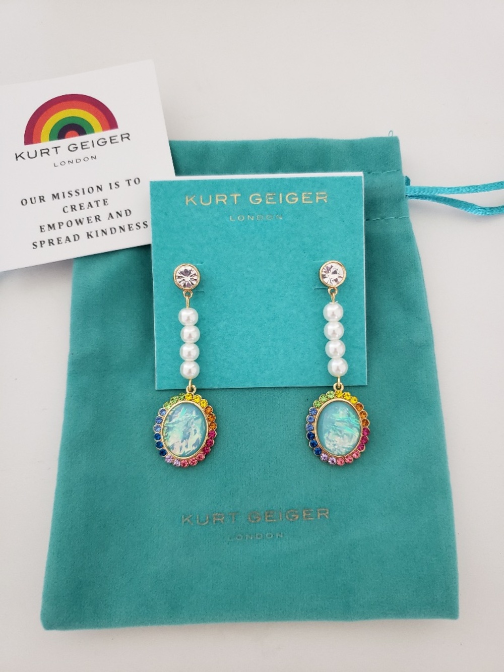 Kurt Geiger Regency Pearl & Rainbow Droplet Earrings